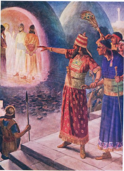 La fornace ardente, da "Il libro illustrato della Bibbia" pubblicato da Thomas Nelson, c.1950 da Simon Harmon Vedder